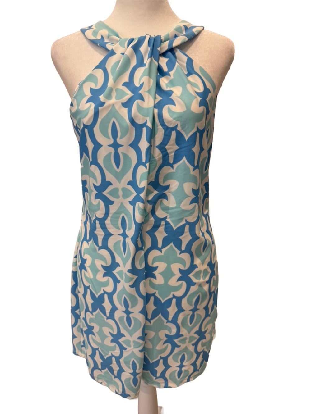 Jude Connally Blue & White Halter Mini Dress. Small